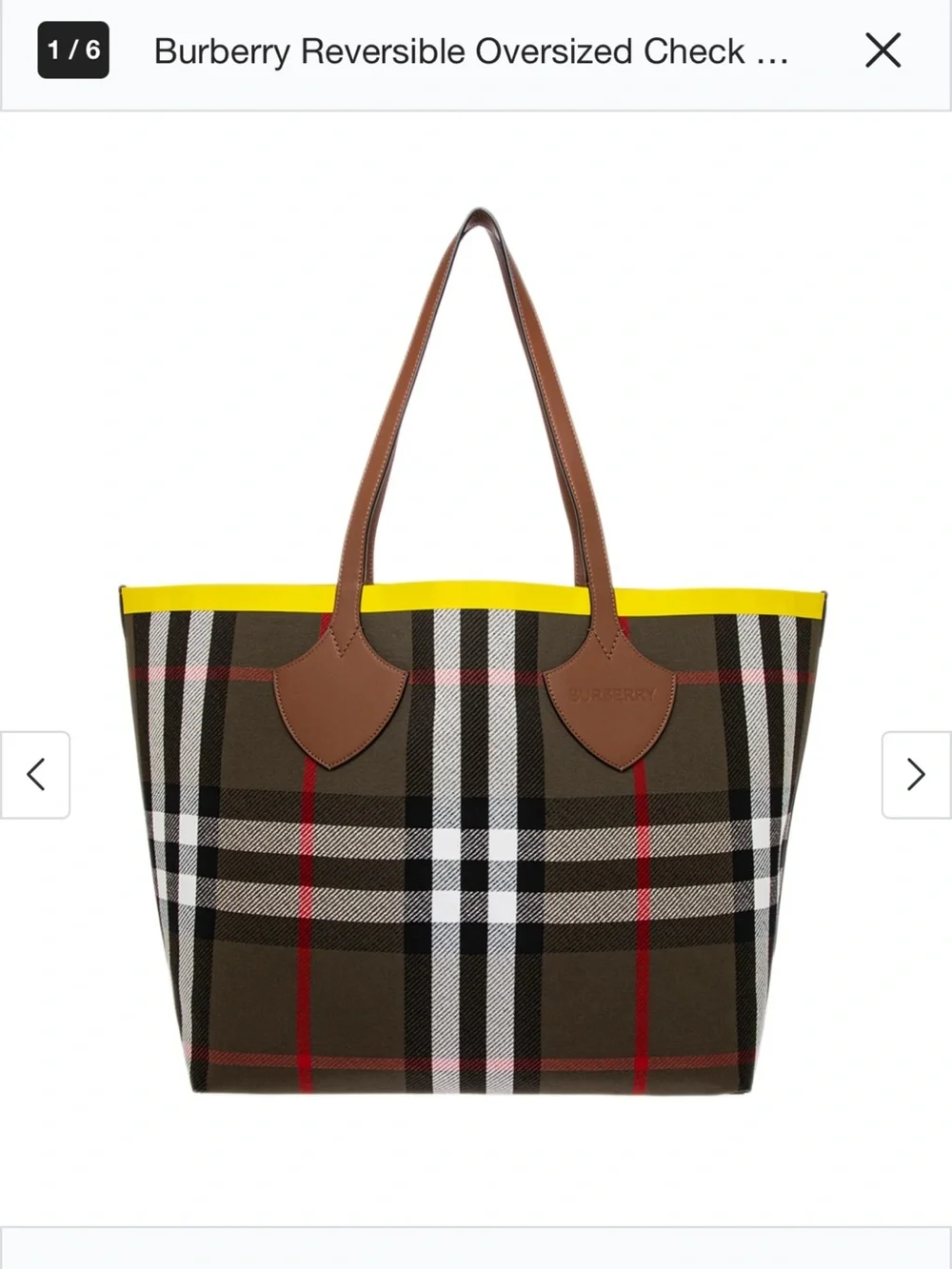 Burberry Brown Check Tote with Yellow Trim and Tan Leather Handles